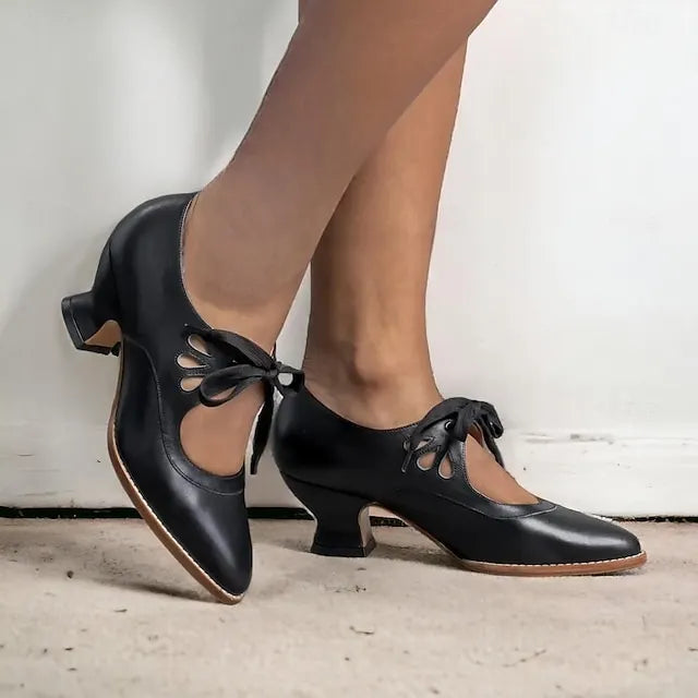 Veralyn - Vintage Lace Up Kitten Heels