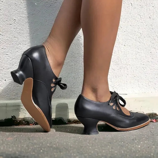 Veralyn - Vintage Lace Up Kitten Heels