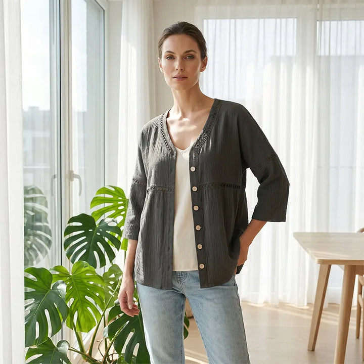 Ardena - Embroidered Button Front Blouse